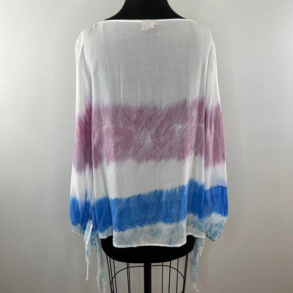Anthropologie Holding Horses Melting Stripes Tie-Dye Shirt Tee Keyhole Neck M - Picture 5 of 8